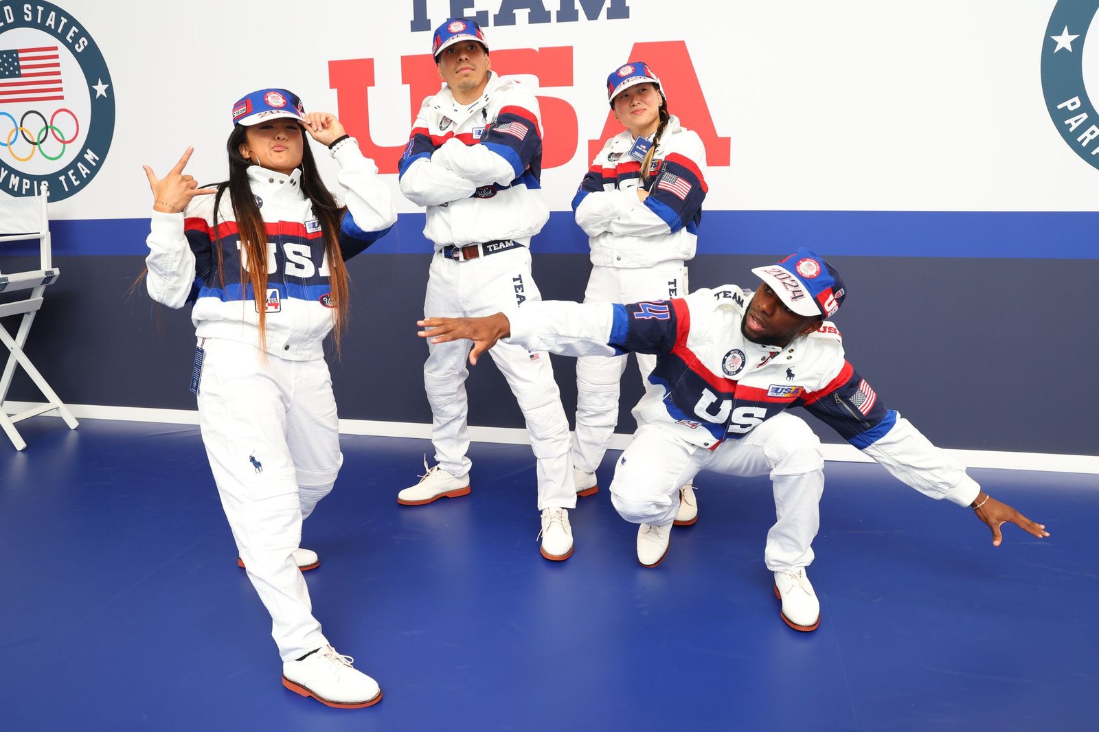 Breaking Olympics: Victor Montalvo, Grace Choi, Jeffrey Louis and Logan Edra of Team USA in Paris on July 21. Photo : Joe Scarnici/Getty Images for USOPC